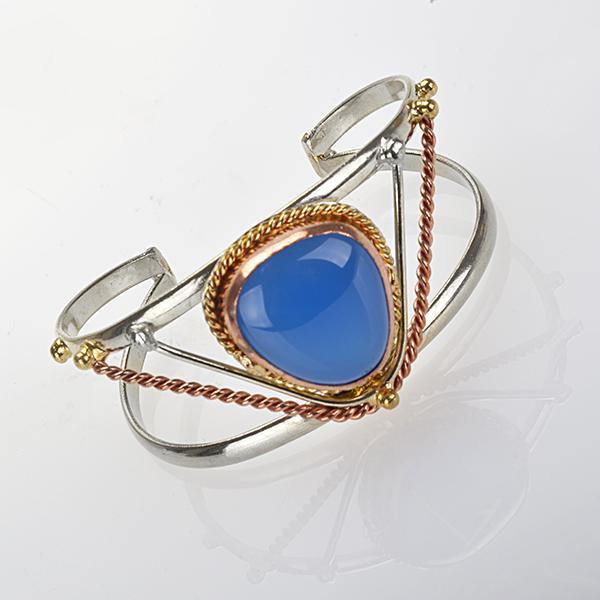 German Silver Chacedony Rope Cuff Bracelet 7.25" (1 of 1)