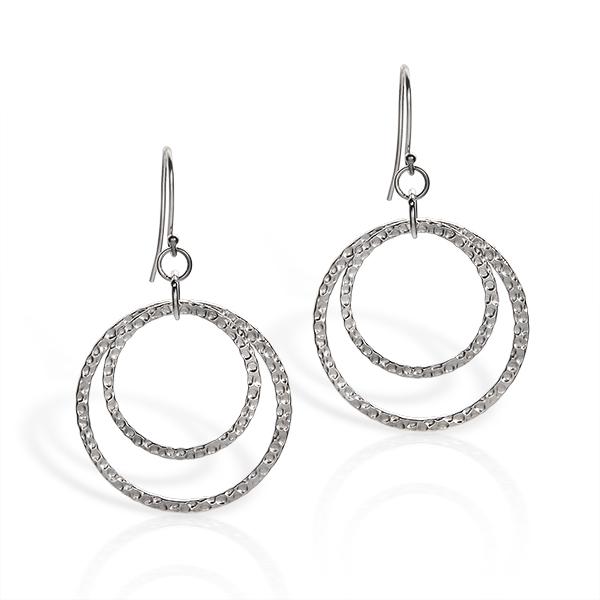 Sterling Silver Hammered Circle Dangle Earrings (1 of 1)