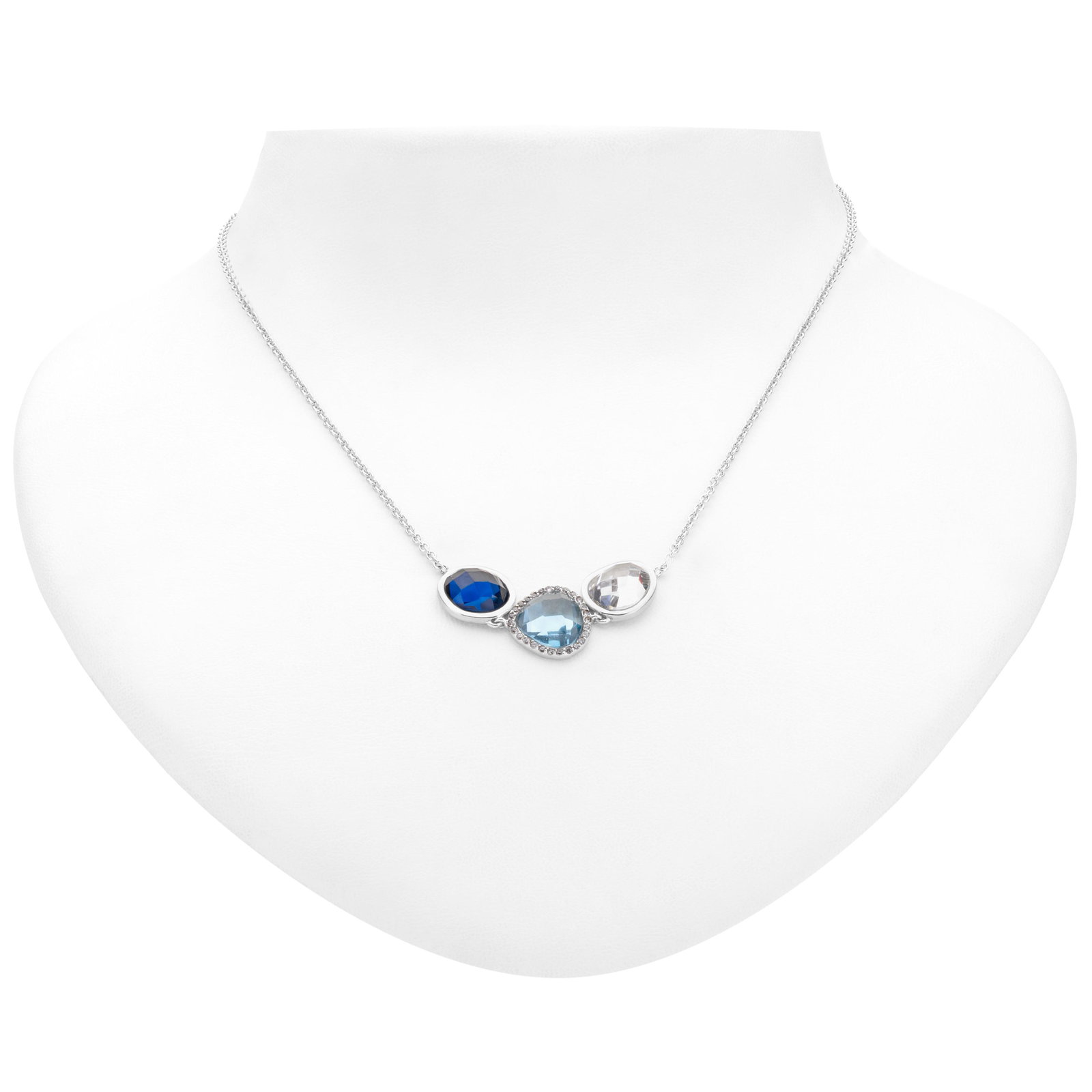 Sterling Silver 3 Stone Halo Gemstones Necklace (1 of 3)