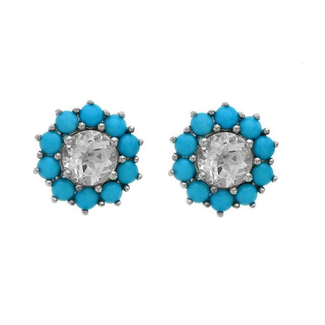 Silver Turquoise & White Topaz Halo Stud Earrings (1 of 2)