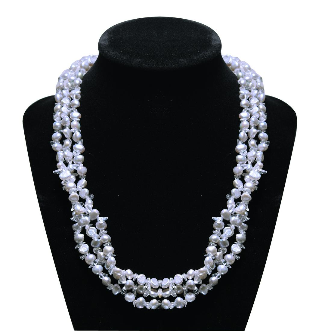 Silver Grey Freshwater Pearl Three Row Necklace18" (1 of 3)