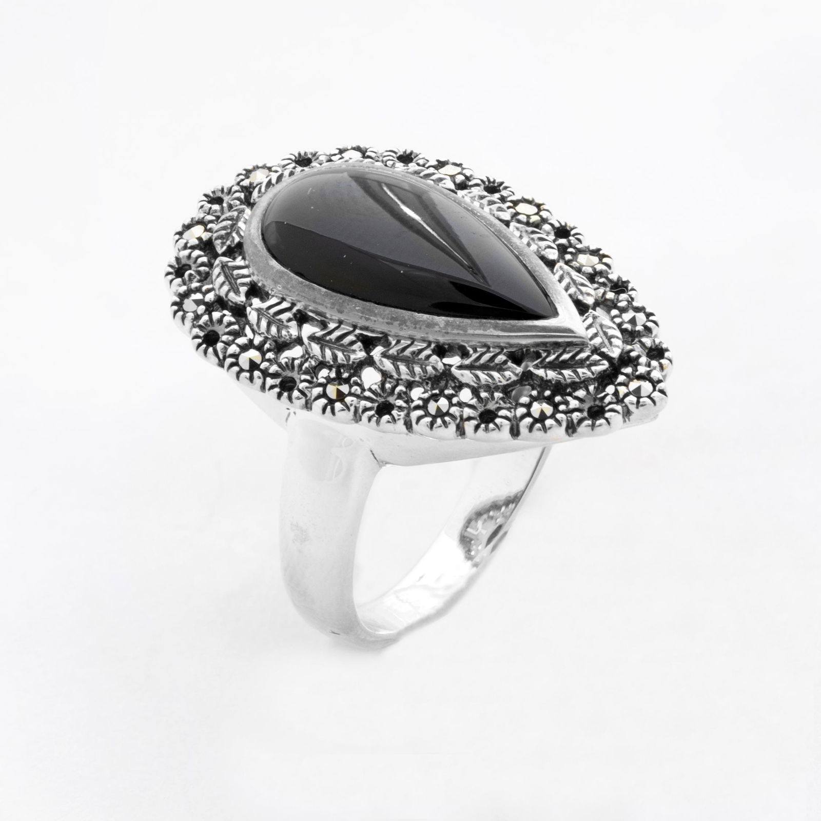 Sterling Silver Marcasite & Black Onyx Ring-SZ 9 (1 of 1)