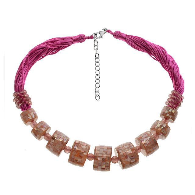 Sterling Silver Pink Mosaic MOP Bead Necklace 20' (1 of 1)