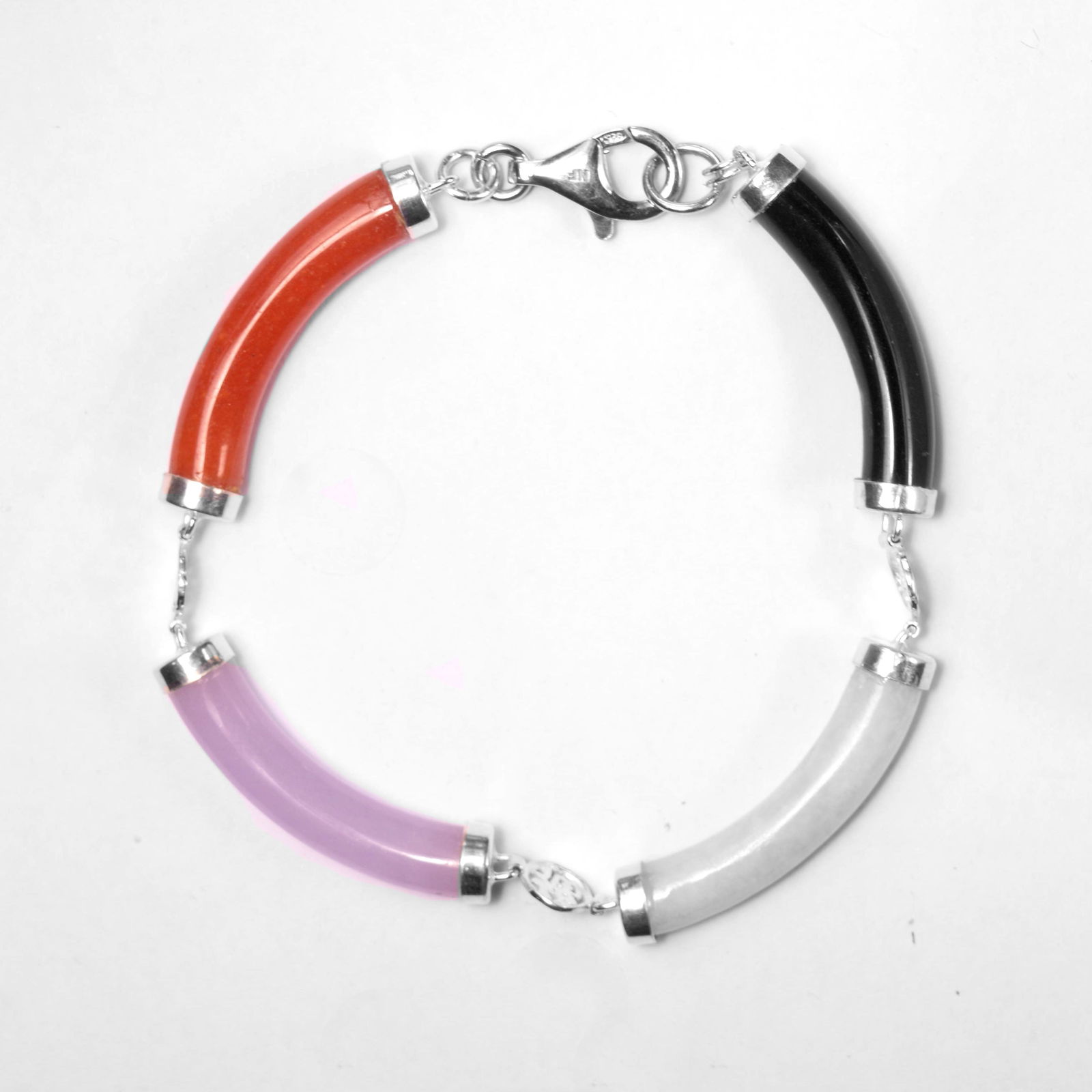 Sterling Silver Multi Color Jade Bracelet 8" (1 of 1)