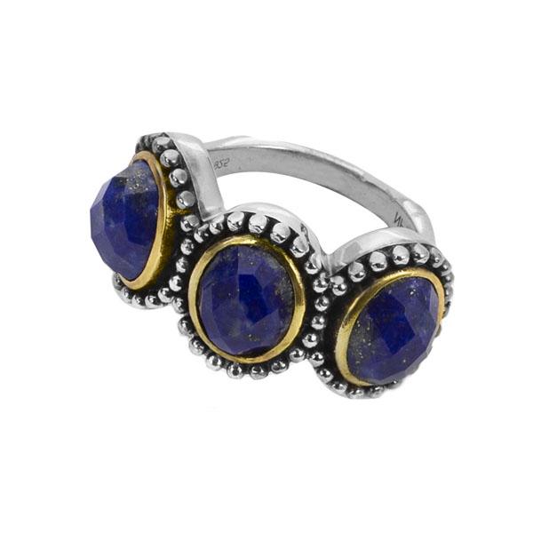 Sterling Silver Lapis Beaded Three-Stone Ring-SZ 9 (1 of 1)