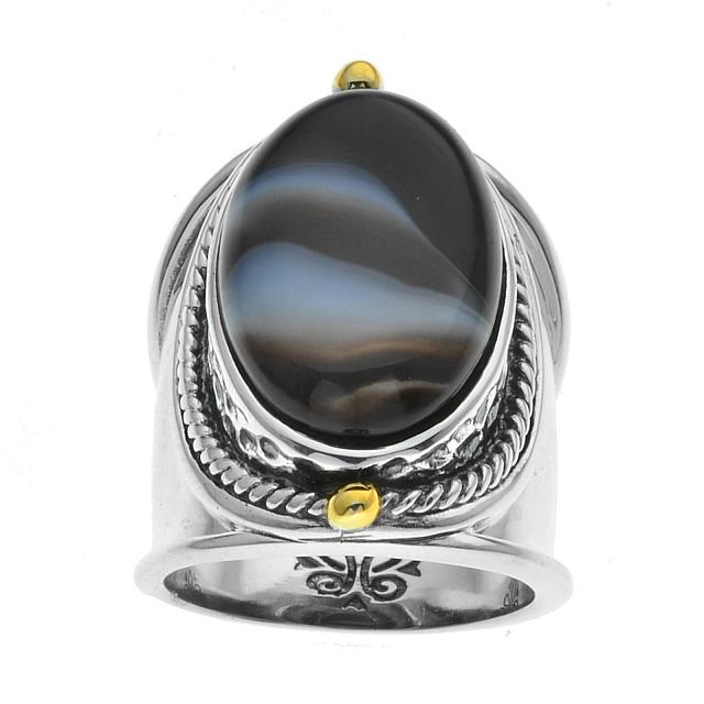 Sterling Silver Tuxedo Agate Wide Band Ring-SZ 7 (1 of 2)