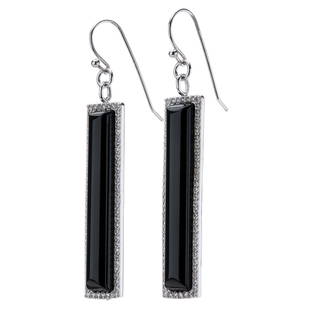 Silver Black Agate & White Topaz Linear Earrings: 925 Sterling Silver_x000D_Smart, striking and very stylish—that’s Pangea Mines black agate earrings. This impressive design is beautifully crafted in fine sterling silver and accented