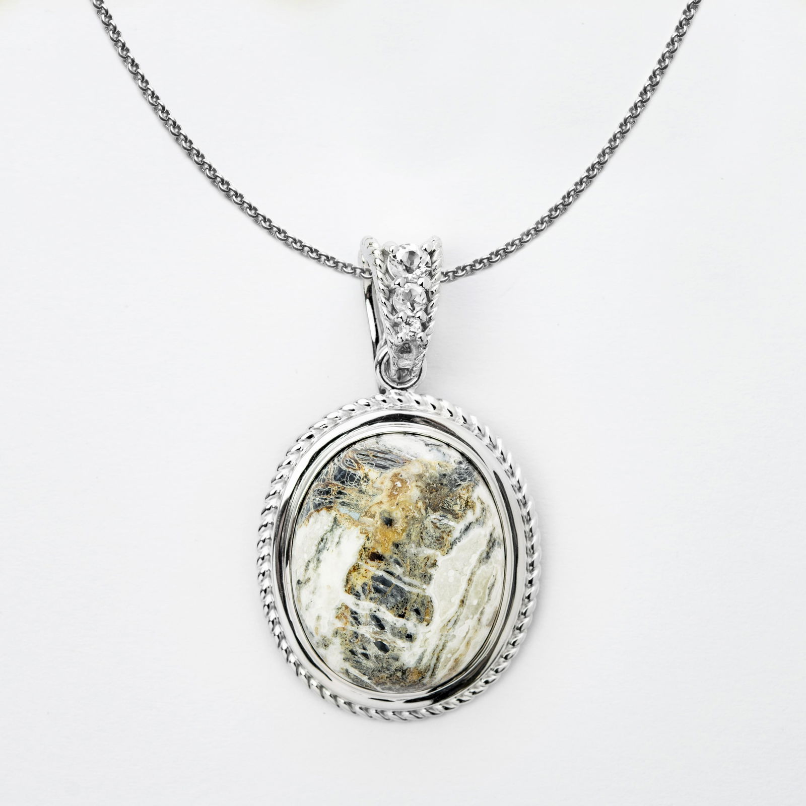 Sterling Silver Oval White Buffalo & Topaz Pendant (1 of 1)