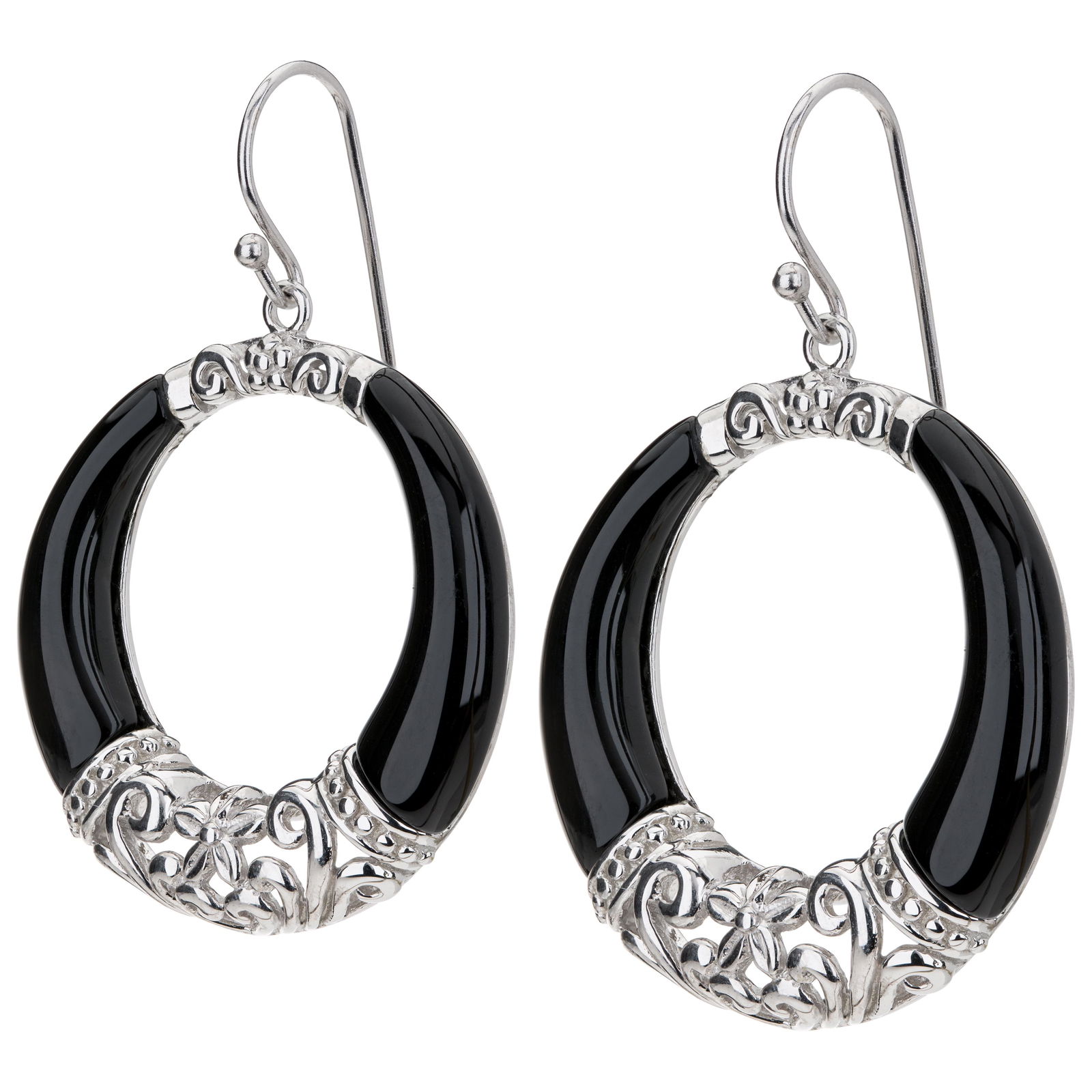 Sterling Silver Black Onyx Dangle Circle Earrings (1 of 3)