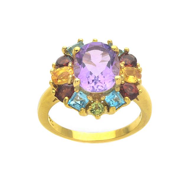 18k Gold over Silver Multi Gemstones Ring-SZ 7 (1 of 1)