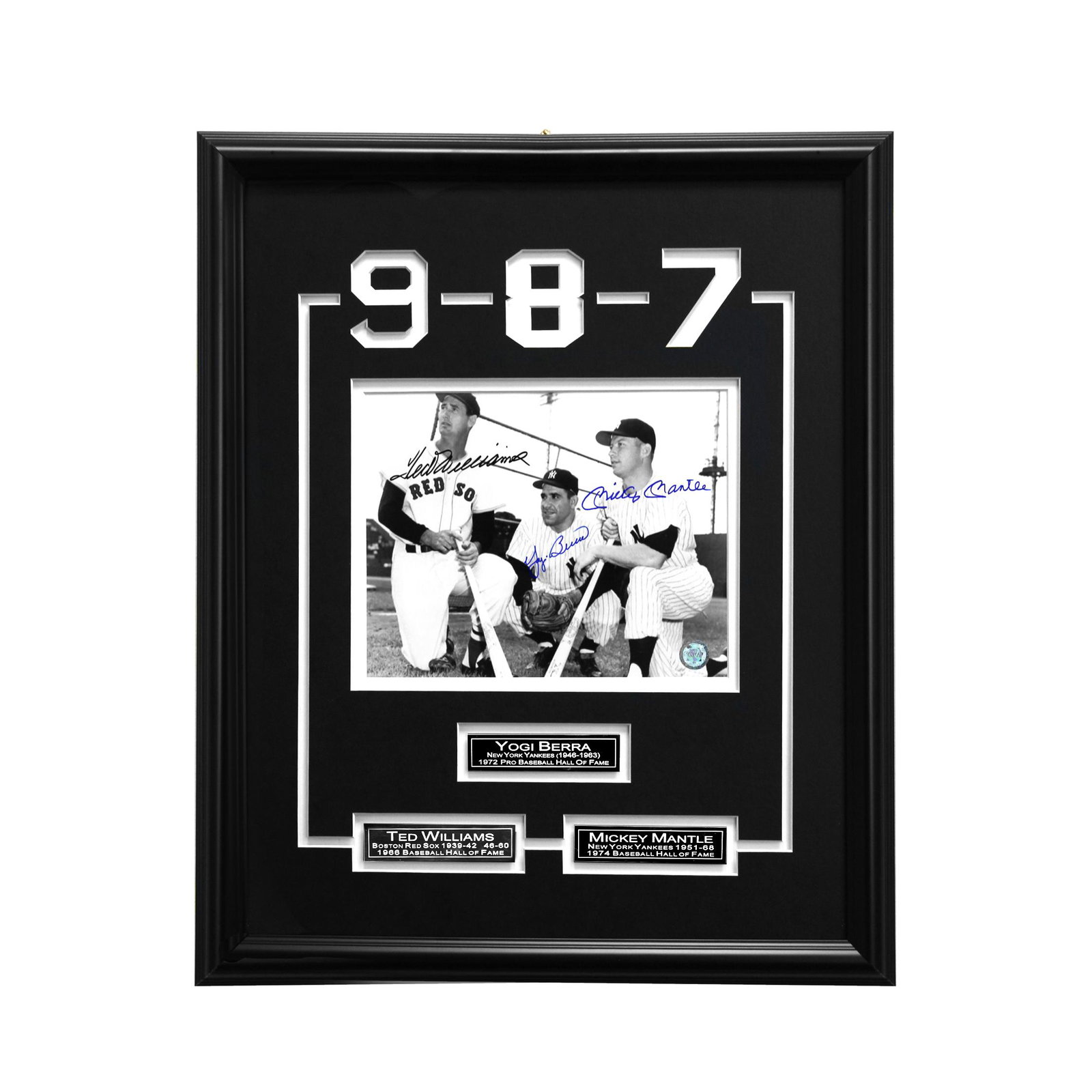 Williams, Berra & Mantle Legends Of the Field GFA: Ted Williams, Yoggi Berra, & Mickey Mantle Custom Framed Multi-Layer Matted 8x10 Signed Certified