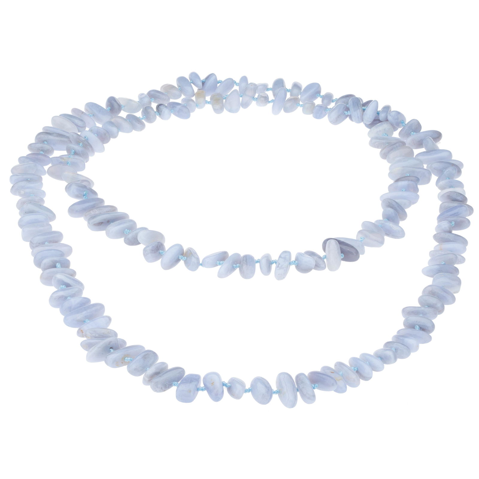 Blue Lace Agate Hand-Knotted Beaded Necklace 45" (1 of 2)
