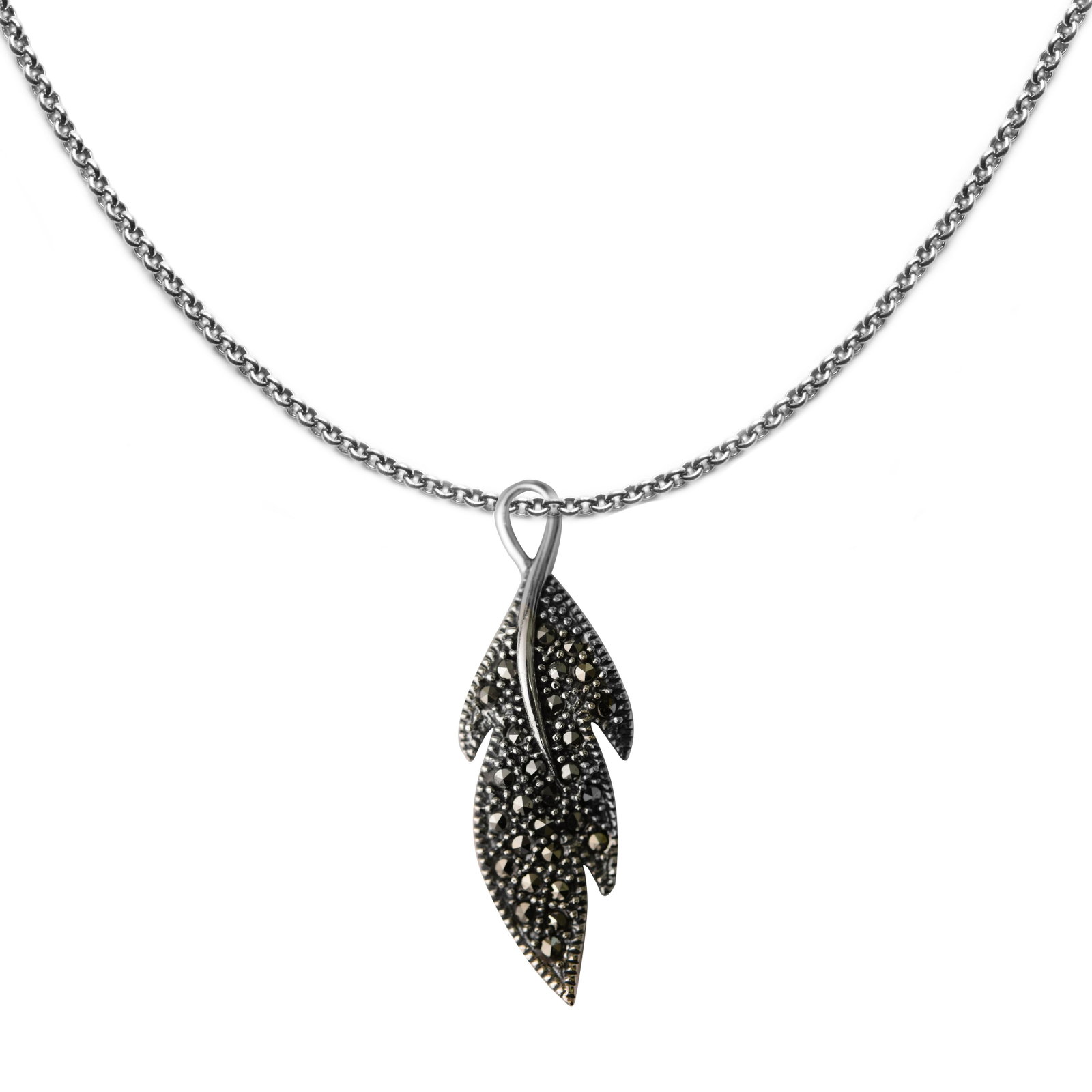 Sterling Silver Marcasite Dimensional Leaf Pendant: There’s no better designer than Mother Nature—that’s where Addison Lane’s Weekend Collection has turned for inspiration for this lovely pendant necklace. Beautifully crafted in