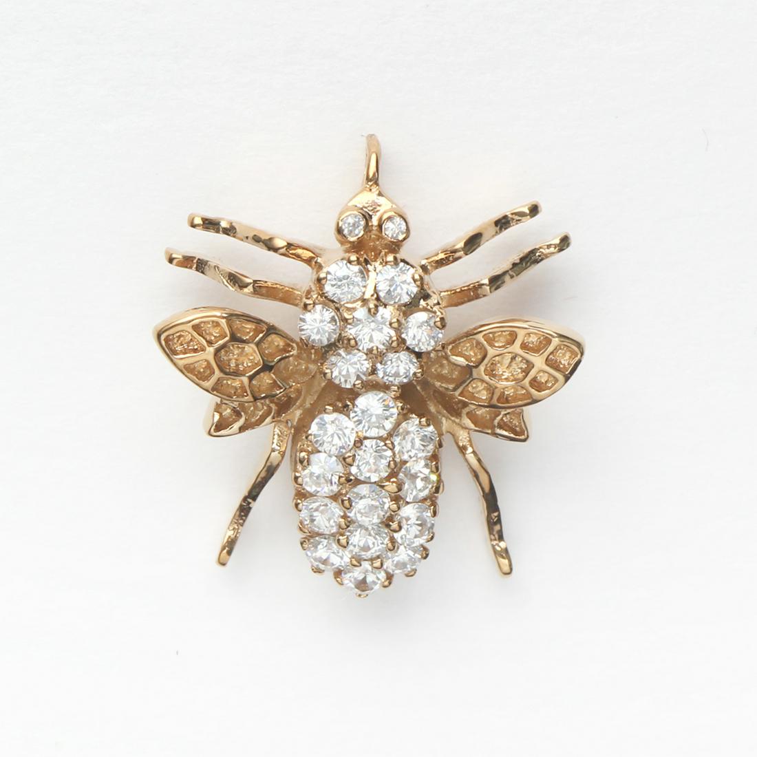 14K Gold Over Silver White CZ Queen Bee Pendant (1 of 1)