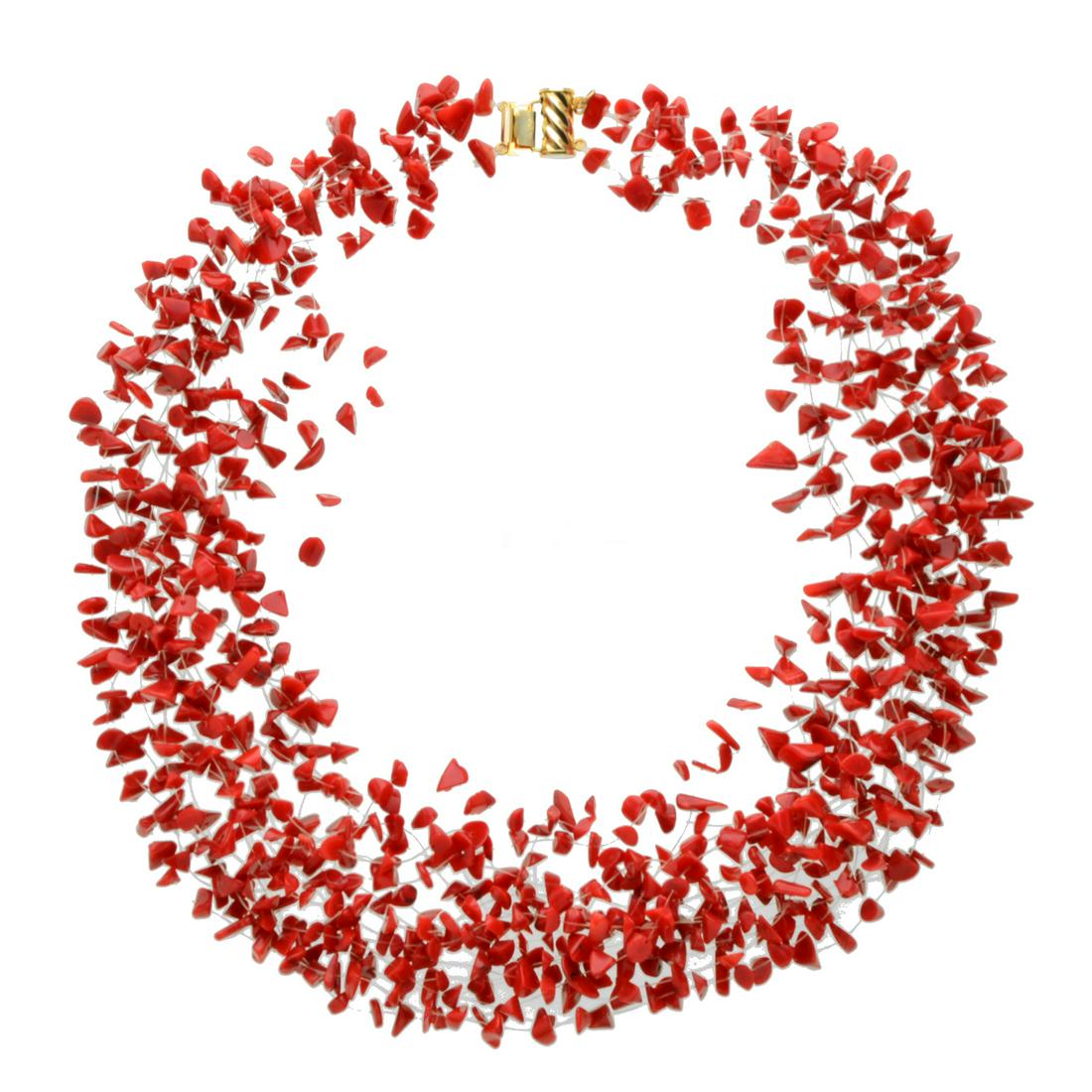 14K Gold Illusion Floating Coral Chip Necklace (1 of 1)