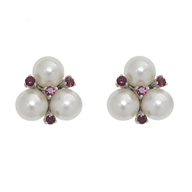 Sterling Silver 8mm Pearl & Garnet Stud Earrings (1 of 2)