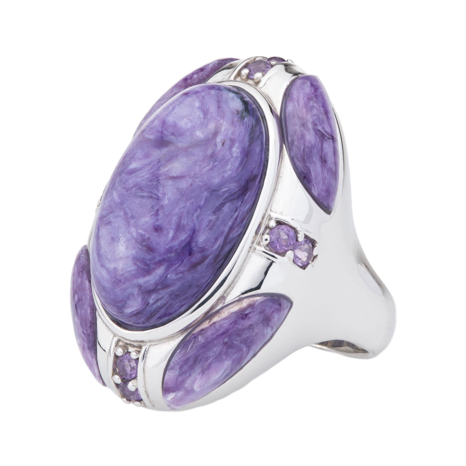 Silver Charoite & Amethyst North-South Ring -SZ 8 (1 of 3)