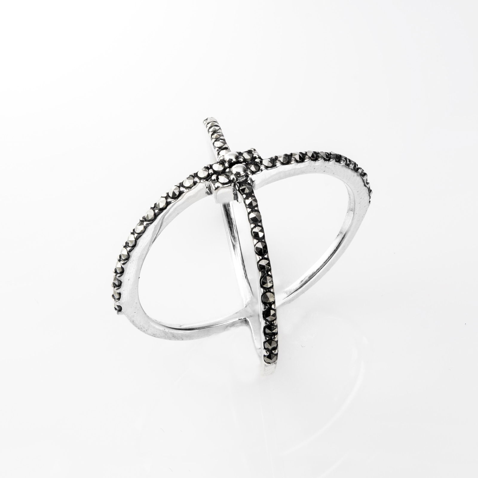 Sterling Silver Marcasite X Shaped Ring-SZ 6: X marks the spot with Addison Lane’s dramatic X-ring from the Zenith Collection. Beautifully crafted in fine oxidized finish sterling silver and adorned with a lavish field of genuine marcasite