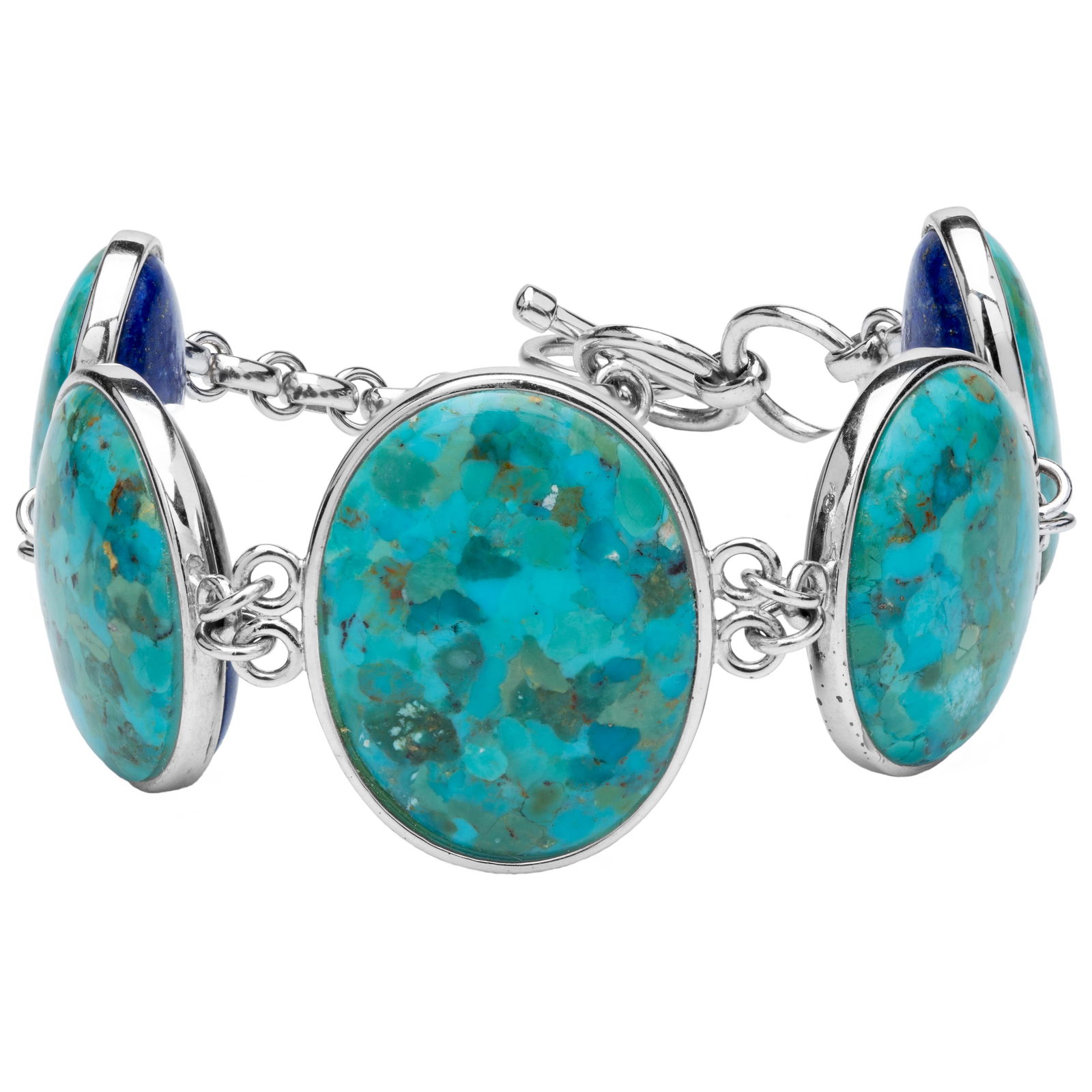 Silver Turquoise & Lapis Reversible Bracelet 7.5" (1 of 3)