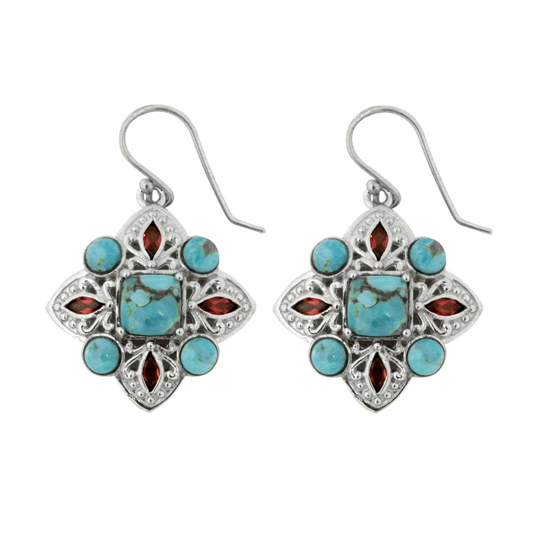 Sterling Silver Turquoise & Garnet Earrings (1 of 1)