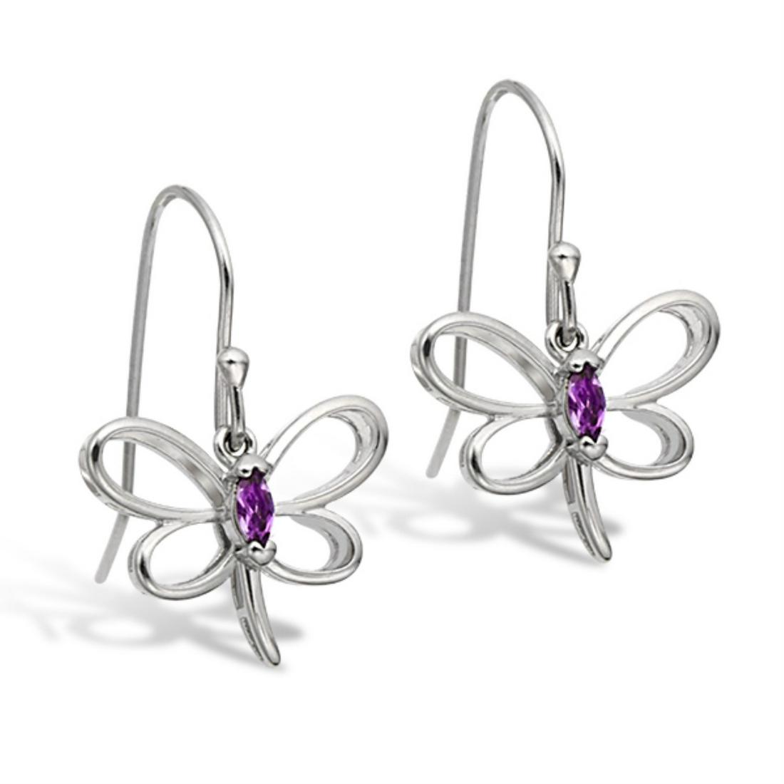 Sterling Silver Amethyst Dragonfly Dangle Earrings (1 of 1)