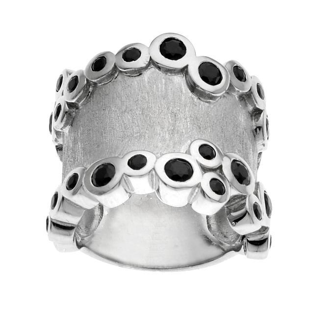 Silver Black Spinel Satin Finish Ring-SZ 10: Sparkling elegance from the Pangea Mines Treasured Gems Collection! This lovely ring is beautifully crafted with an exquisite satin finish on fine 925 sterling silver and lavishly adorned with genuine