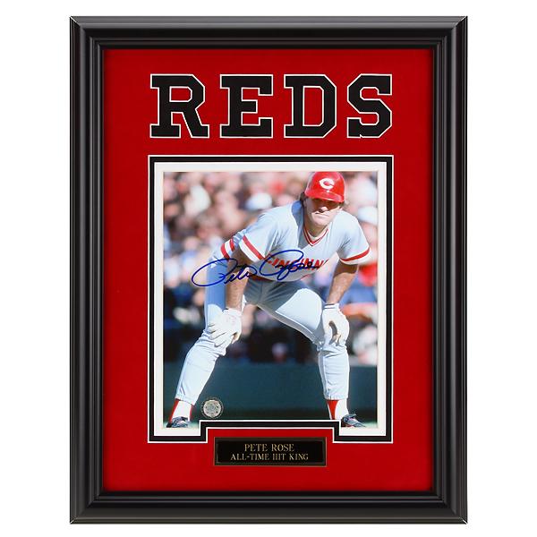 Pete Rose Cincinnati Reds 12x16 Signed GFA: Pete Rose Cincinnati Reds Custom Framed 12x16 Centerpiece 8x10 GFA