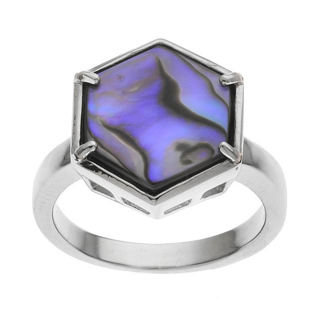 Silver Tone Hexagon Abalone Ring-SZ 7 (1 of 1)