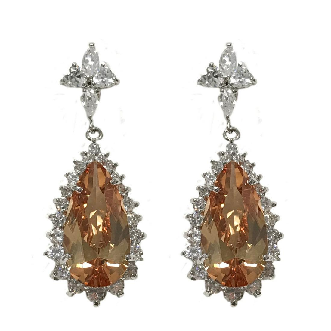 Silver Tone Champagne Crystal Dangle Earrings (1 of 1)