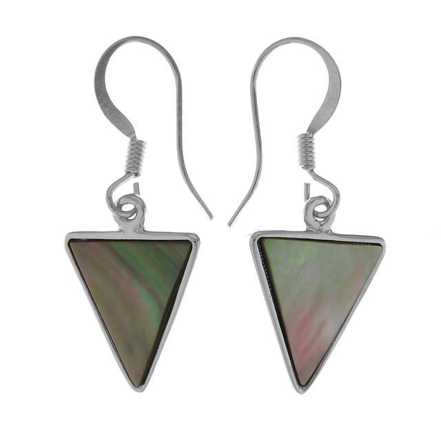 Silver Tone Grey MOP Triangular Earrings (1 of 1)