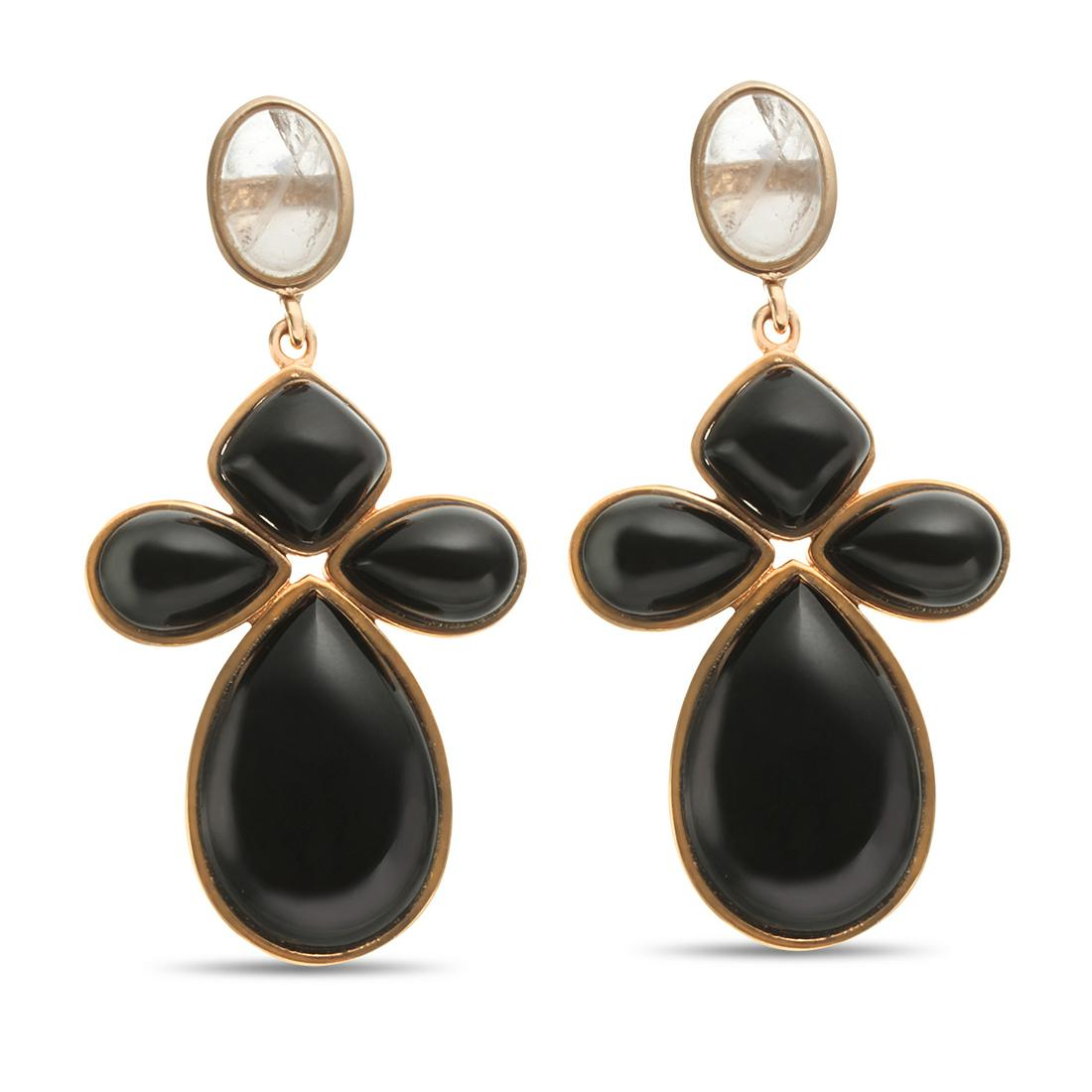 Silver Black Onyx & Rose Quartz Drop Earrings (1 of 2)