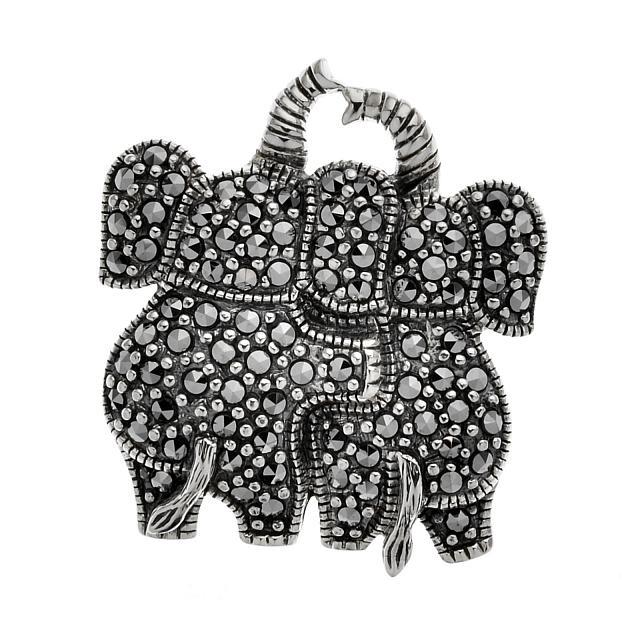 Silver Marcasite Double Elephant Pin/Pendant: Wear it as a pin or a lovely pendant necklace—this delightful design from Addison Lane’s Animal Kingdom collection does double duty. These charming elephant buddies are beautifully crafted