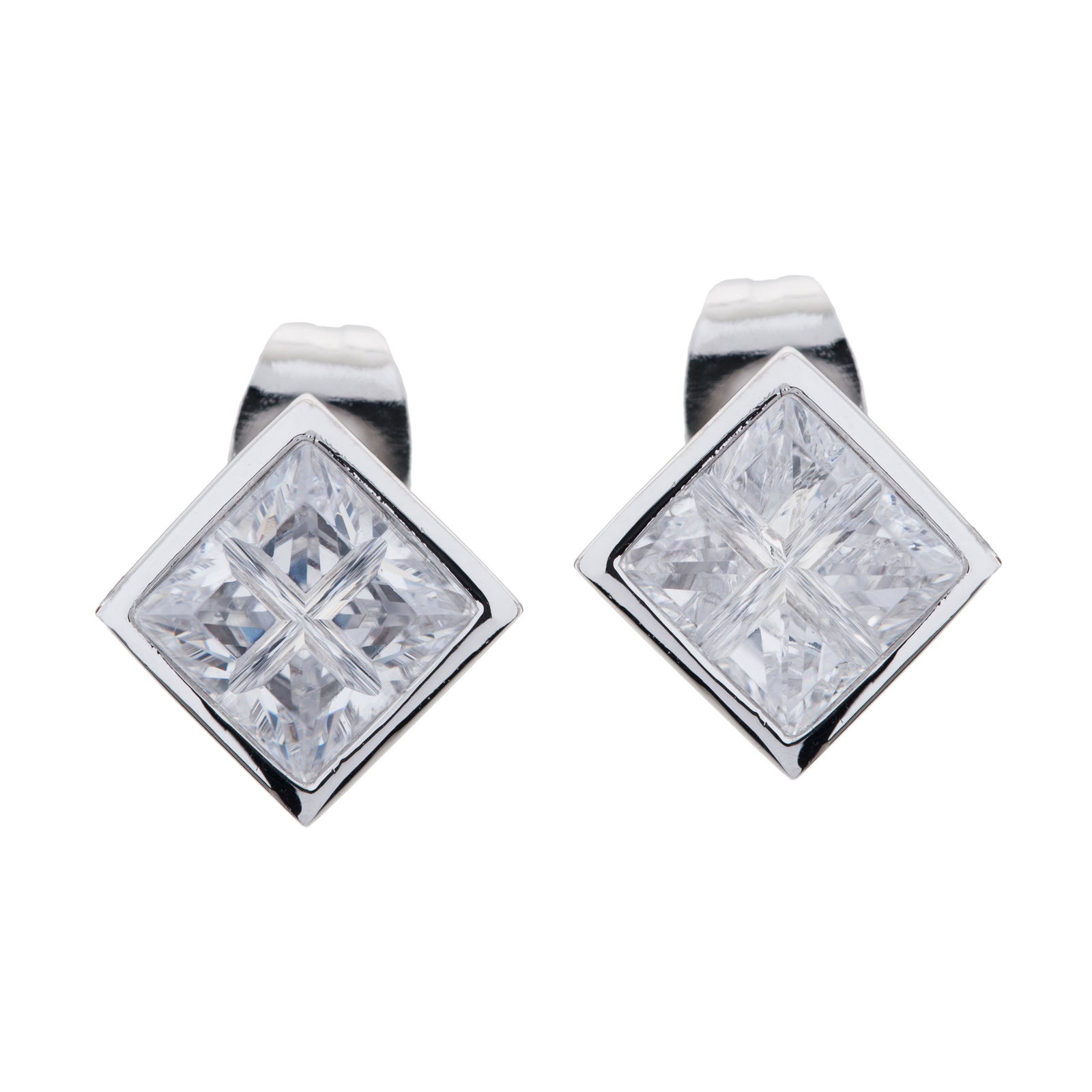 14K Plate Simulated Diamond Cushion Stud earring (1 of 2)