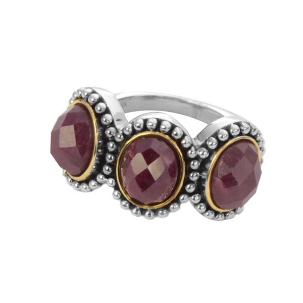Sterling Silver Ruby Beaded Three-Stone Ring-SZ 7 (1 of 1)