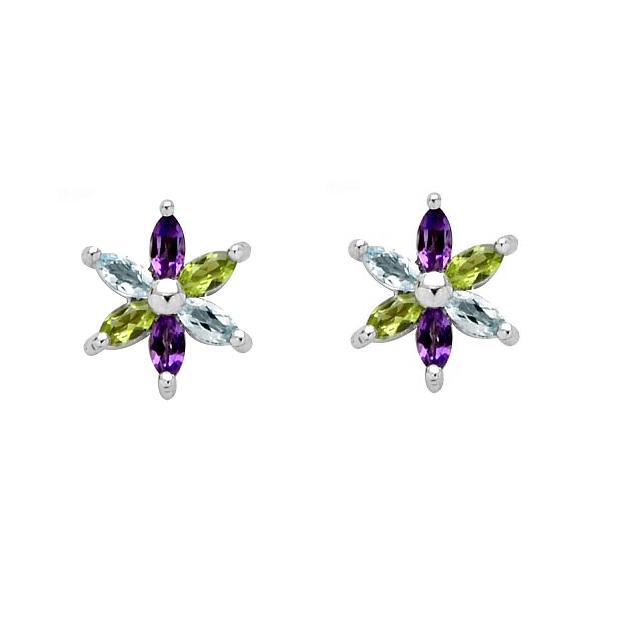 Sterling Silver Multi Gemstones Stud Earrings (1 of 2)