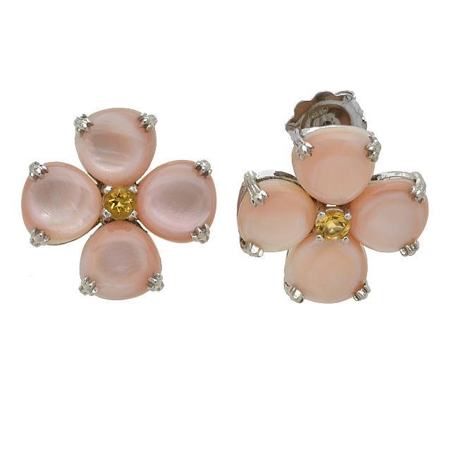 Silver Pink MOP & Citrine Flower Stud Earrings (1 of 1)
