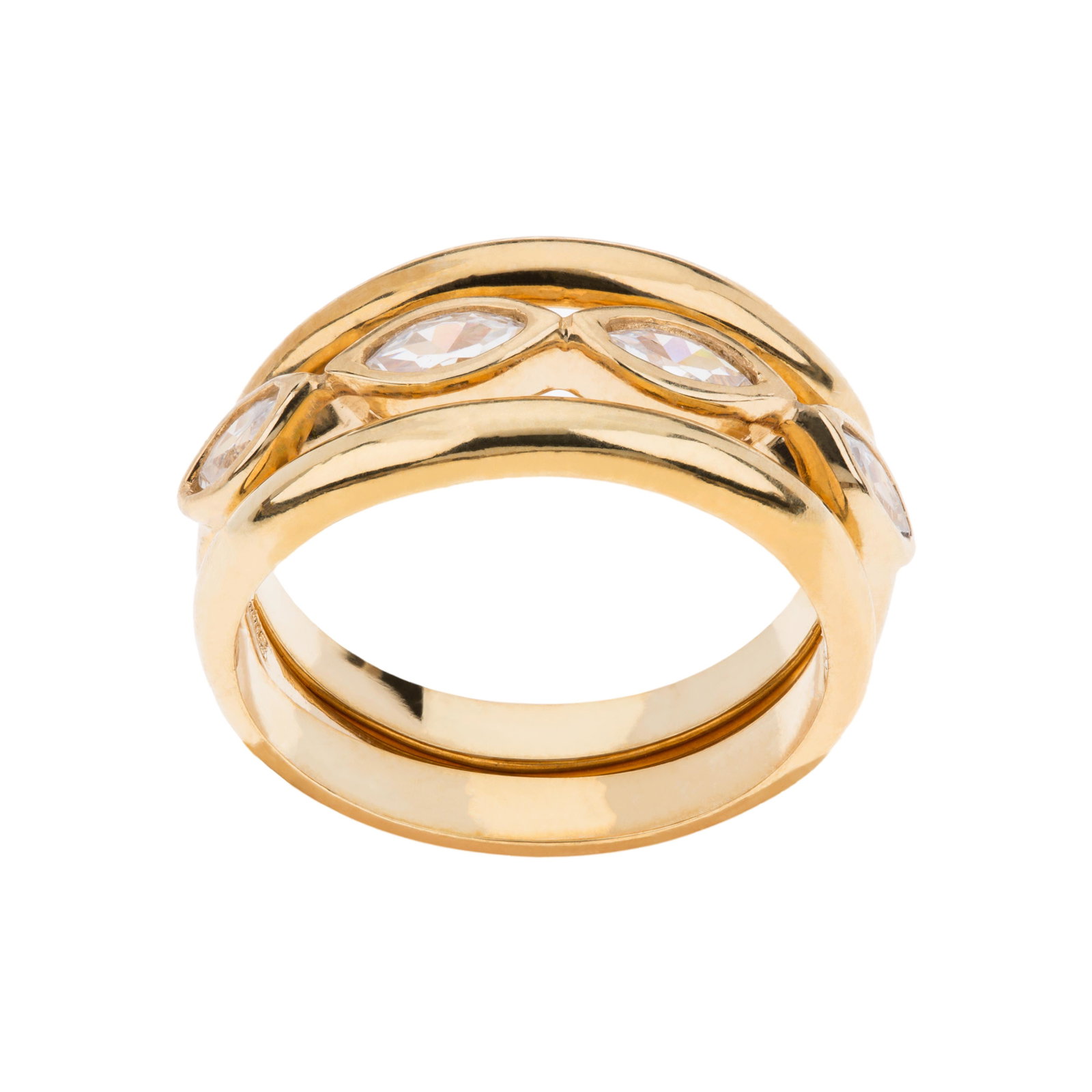 Gold Tone Cubic Zirconia Ring-SZ 7: This lovely ring from the Eberle Radiance Collection is beautifully crafted in a smart stack design and embellished with a sparkling marquise cut pure white cubic zirconia in an attractive bezel setti