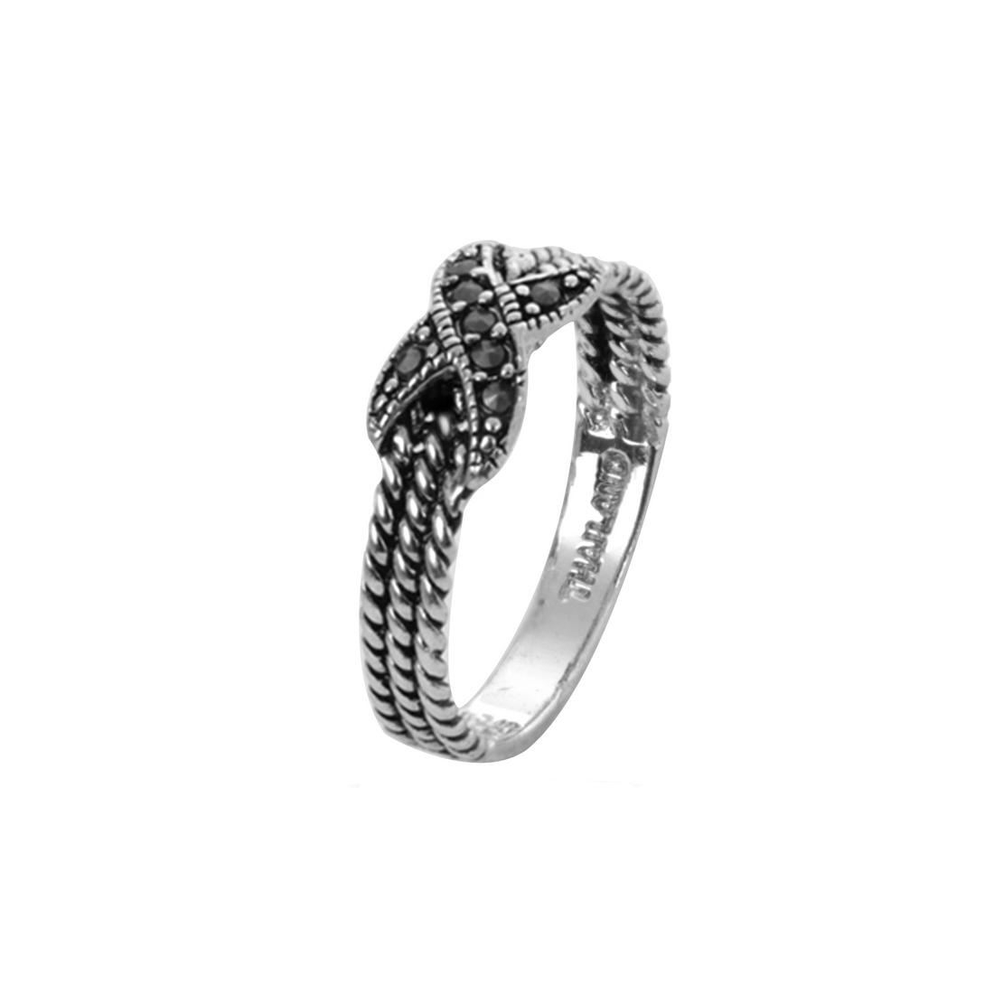 Sterling Silver Marcasite Rope Texture Ring-SZ 9: Metal: Rhodium over sterling silver Stone Information: Marcasite Setting Type: Prong Measurement: 6mm L x 20mm W