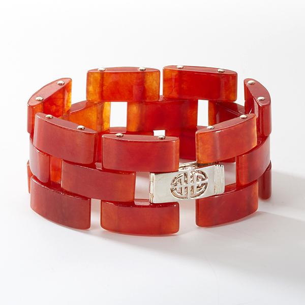 Sterling Silver Red Jade Link Bracelet 7.5" (1 of 1)