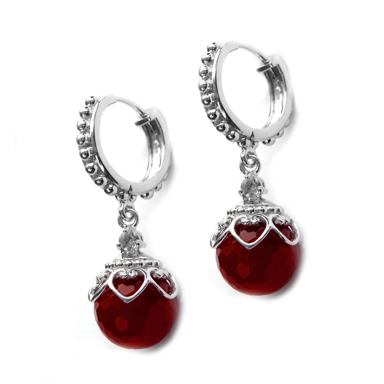 Sterling Silver 12mm Carnelian Bead Hoop Earrings (1 of 1)