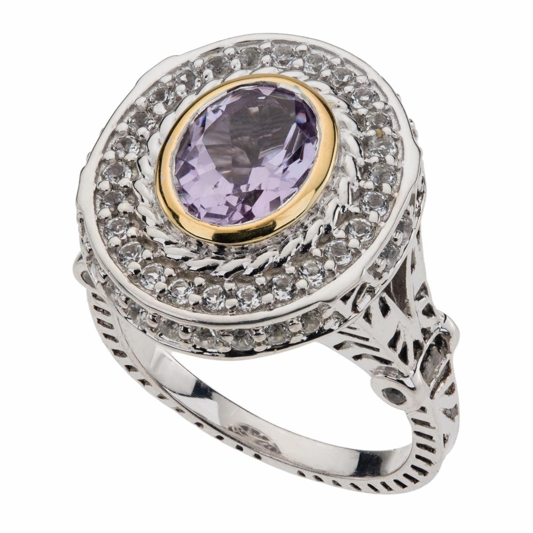 Silver Brazilian Amethyst & Topaz Halo Ring-SZ 7 (1 of 3)