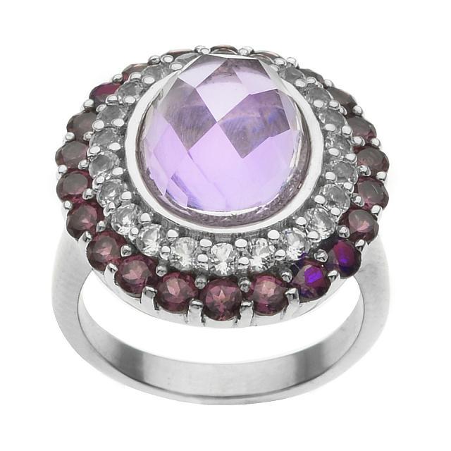 Silver Amethyst & Gemstones Halo Ring-SZ 7 (1 of 1)