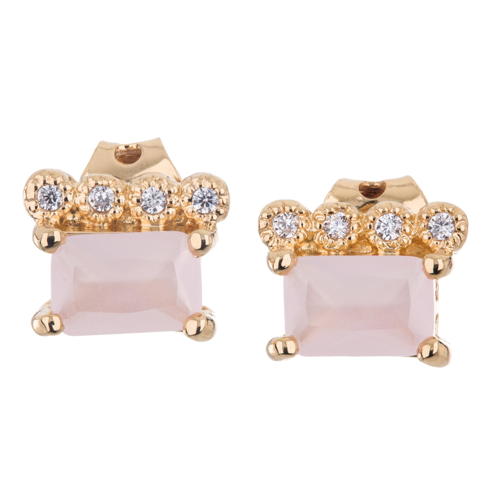 14K Gold Plate Simulated Rose Quartz Stud Earrings (1 of 2)