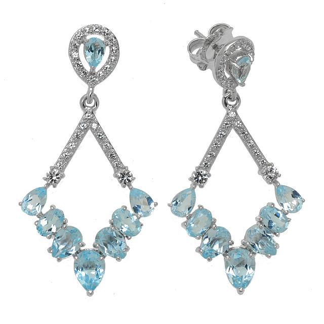 Silver 9.8ct Blue Topaz Diamond Shape Drop Earring (1 of 1)