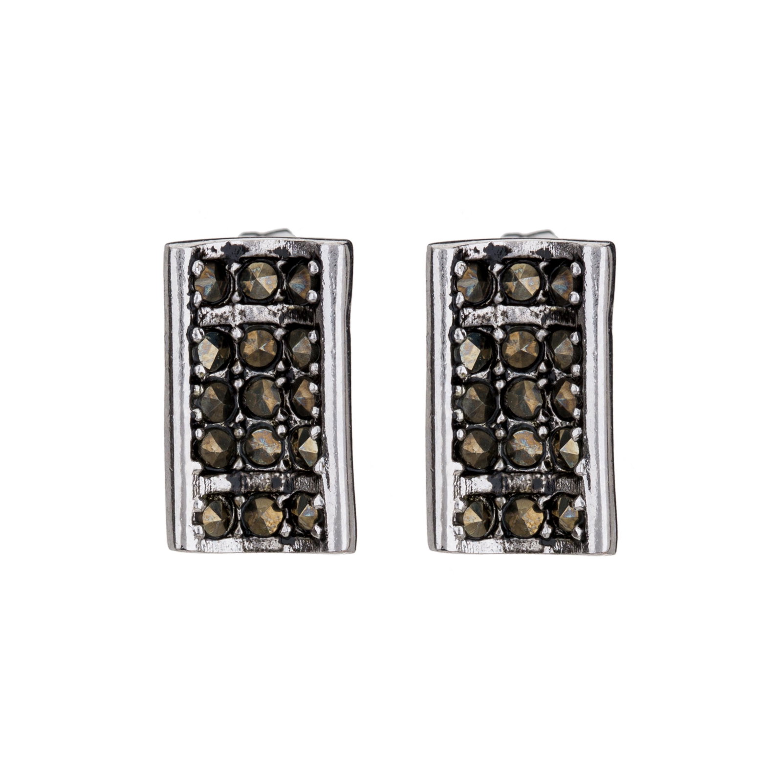 Genuine Marcasite Pavé Stud Earring: • Genuine marcasite • Setting: Prong • Measurement: 12mm L x 7mm W x 3mm H • Comfortable butterfly clasp • Gleaming rhodium over brass • Disclaimer: Gemstones may f