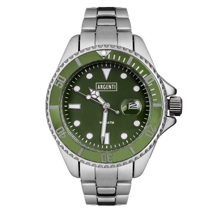 Argenti brings you the Adriatic Diver style watch: Argenti brings you the Adriatic Diver style watch, Silver Bracelet, Green Dial, Silver Case, Green Bazel