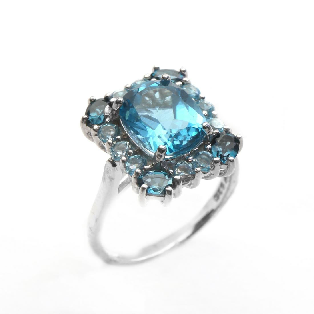 Sterling Silver 4.63ct Blue Topaz Halo Ring-SZ 8 (1 of 1)