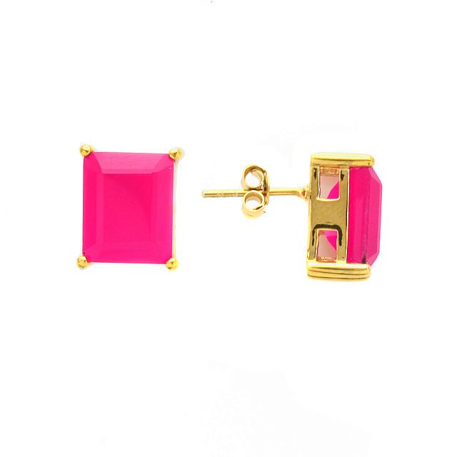 Gold over Silver Pink Chalcedony Stud Earrings (1 of 1)