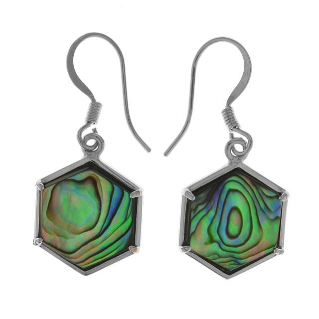 Silver Tone Abalone Hexagon Earrings (1 of 1)