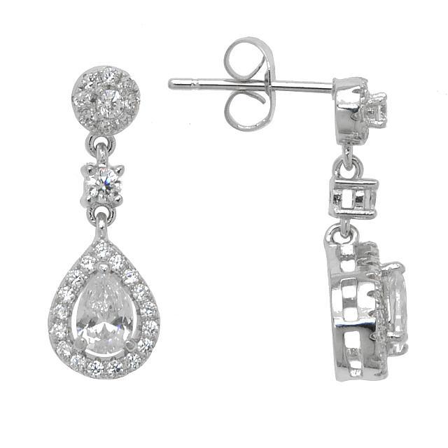 Silver Tone CZ Tear Drop Earrings (1 of 2)